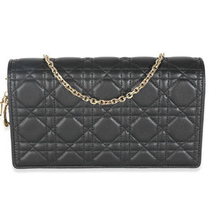 Christian Dior Black Lambskin Cannage Wallet On Chain